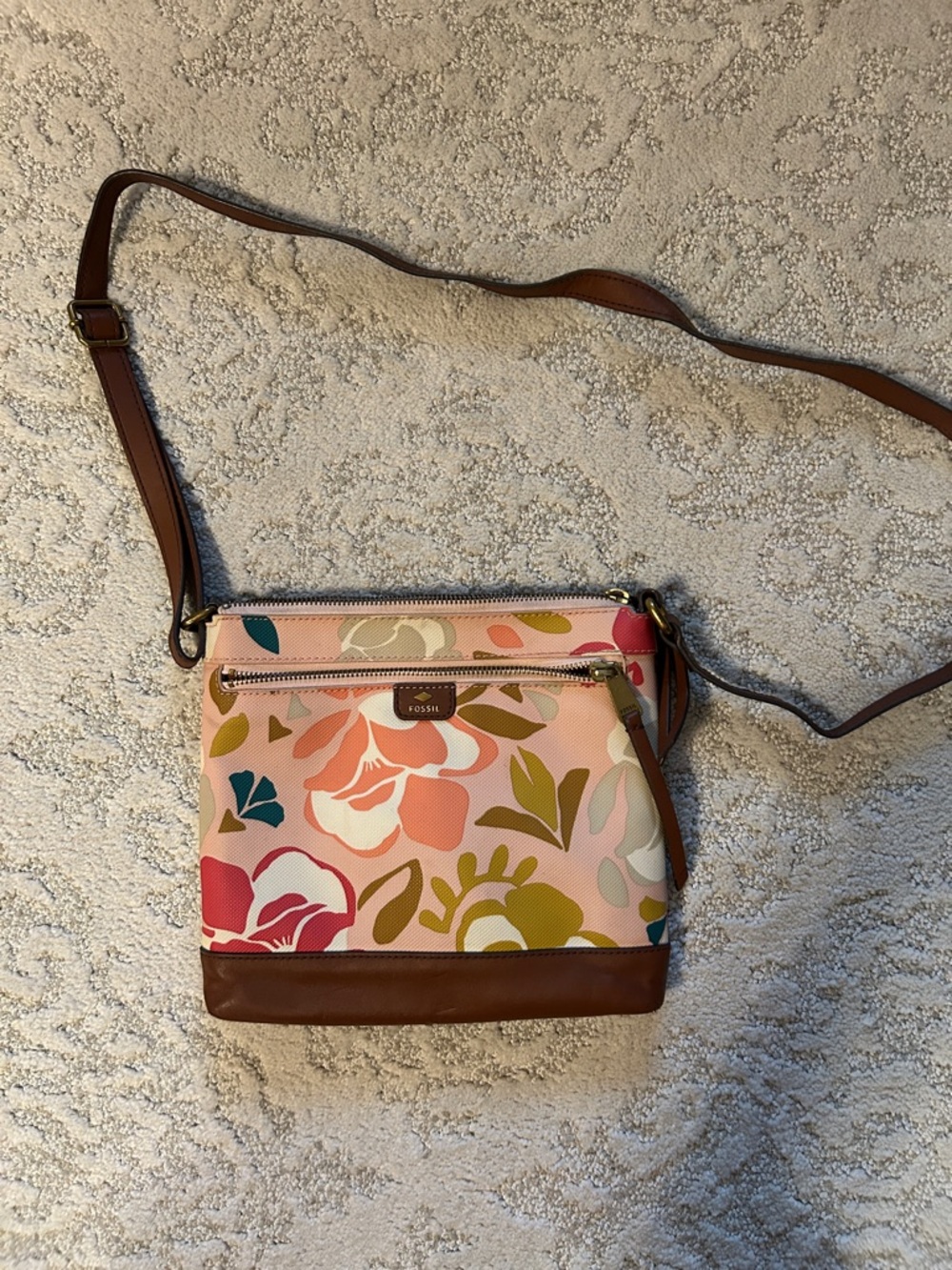 Fossil Floral Crossbody in Pink, Brown & Green